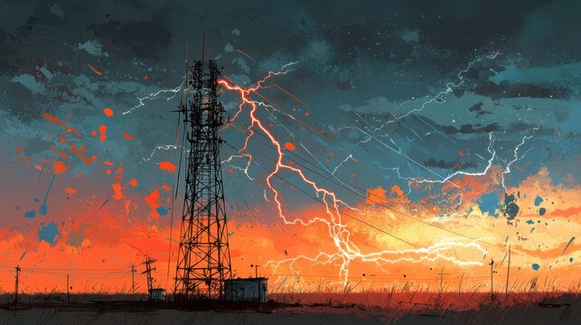 Towering Ham Radio Structure in Midwest Thunderstorm with Electrifying Lightning Display