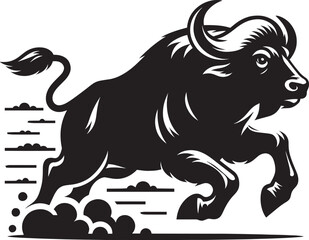 Wild Running Buffalo Silhouette vector illustration isolated on a white background