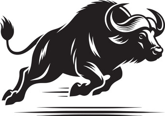 Wild Running Buffalo Silhouette vector illustration isolated on a white background