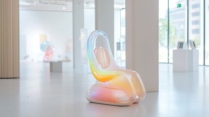 An avant-garde personal mobility device lab with shifting holographic prototypes and bioluminescent micro-vehicles promoting personal transport innovation