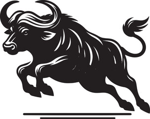 Wild Running Buffalo Silhouette vector illustration isolated on a white background