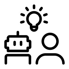 Creative idea icon, human and robot, Vector linear icon illustration.
