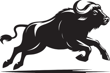 Wild Running Buffalo Silhouette vector illustration isolated on a white background