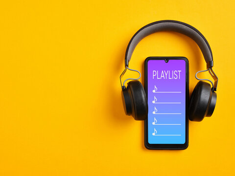 Playlist, music player, and listening to music with smartphone app.