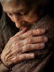 Fototapeta premium A caregiver's gentle touch fosters a heartfelt bond with an elderly individual, radiating empathy and warmth.