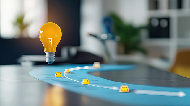 A strategic planning roadmap on a desk with milestones, key goals, and action points, symbolizing the journey of strategic decision-making