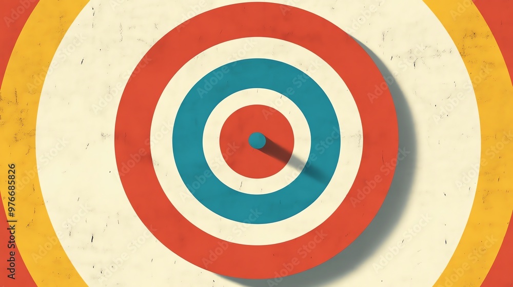 Poster a bullseye target with a black dart in the center.