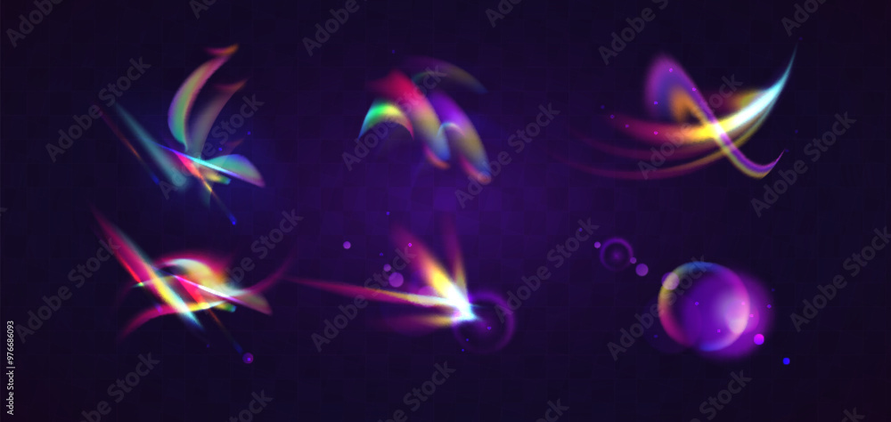 Poster crystal light flare and rainbow prism shine effect. diamond lens spectrum with refraction sparkle te