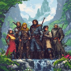 Fototapeta premium Fantasy Adventure Group Pixel Art Illustration