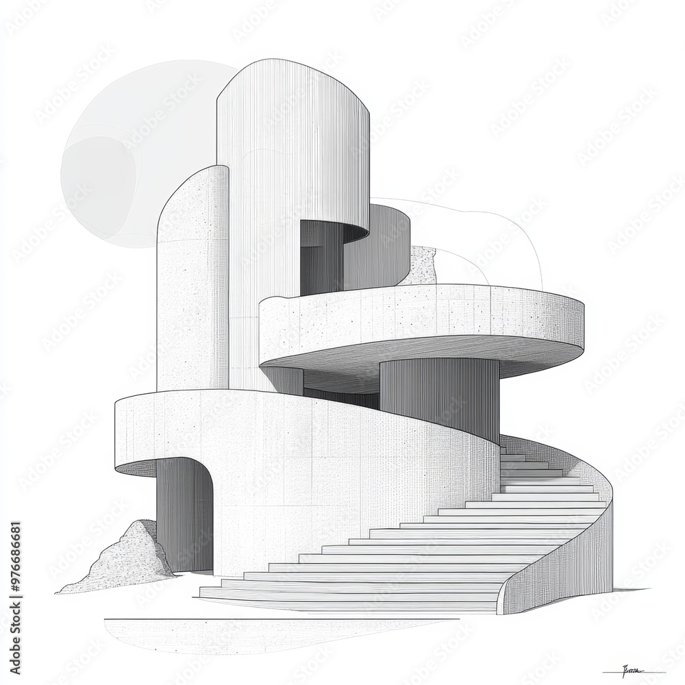 Poster modern architecture sketch abstract building design minimalist structure concrete stairs graphic des