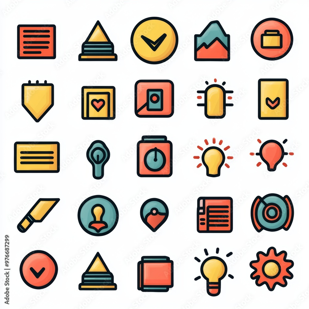 Poster colorful app icons set interface design elements