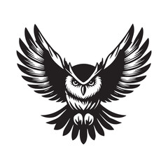 Obraz premium Owl Outline Clipart - An Owl Silent Glide vector illustration in black and white 