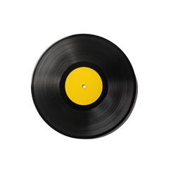 Obraz premium Classic black vinyl record with yellow label on black background