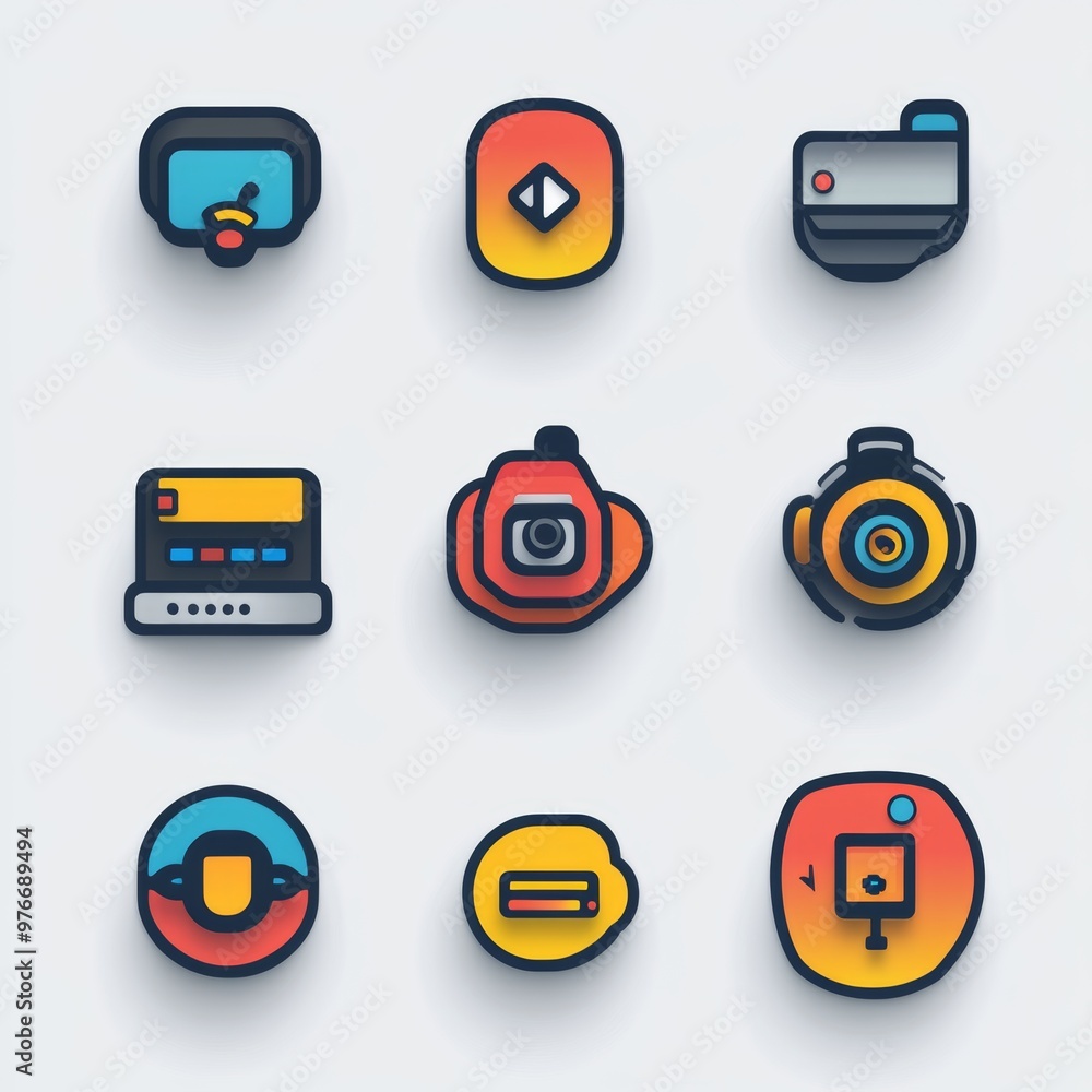 Poster colorful app icons ui kit design elements
