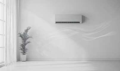 A white room with a large air conditioner on the wall