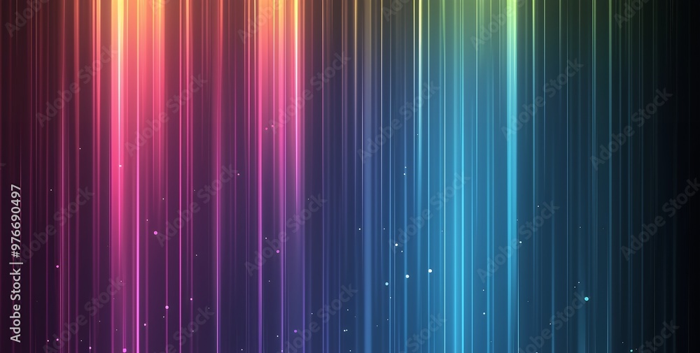 Wall mural abstract background with vertical lines of light in a rainbow of colors.