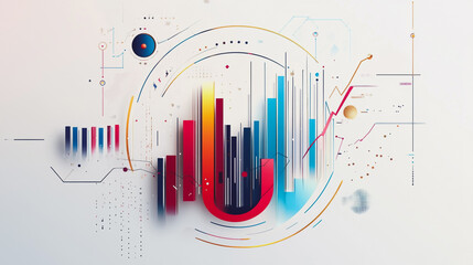 Abstract white background with Colorful charts and graphs with statistics to innovative analyze business potential and forecast future development of companies growth.