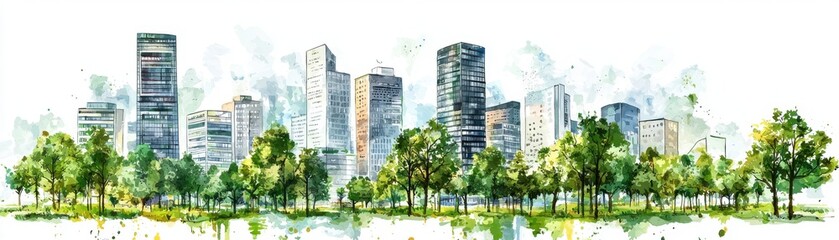 A vibrant city skyline surrounded by lush greenery, showcasing the beauty of urban life and nature in harmony.