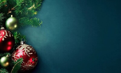 Flat lay Christmas tree branches with cones and wooden vintage stars with copy space