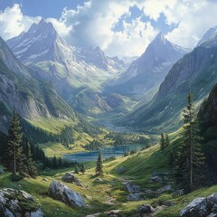 Fototapeta premium Majestic Mountain Landscape with Serene Lake