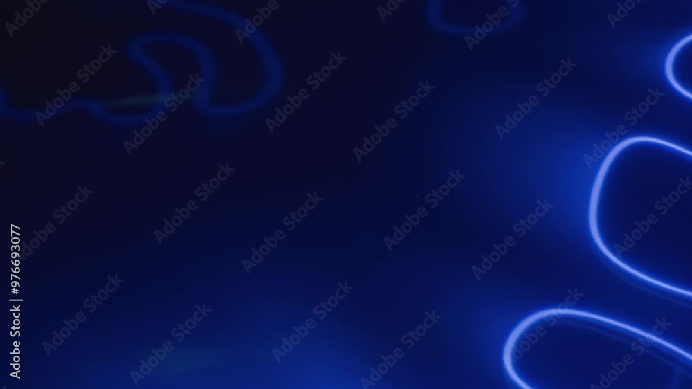 Poster abstract flowing neon light waves in blue against dark background. background with futuristic and dy