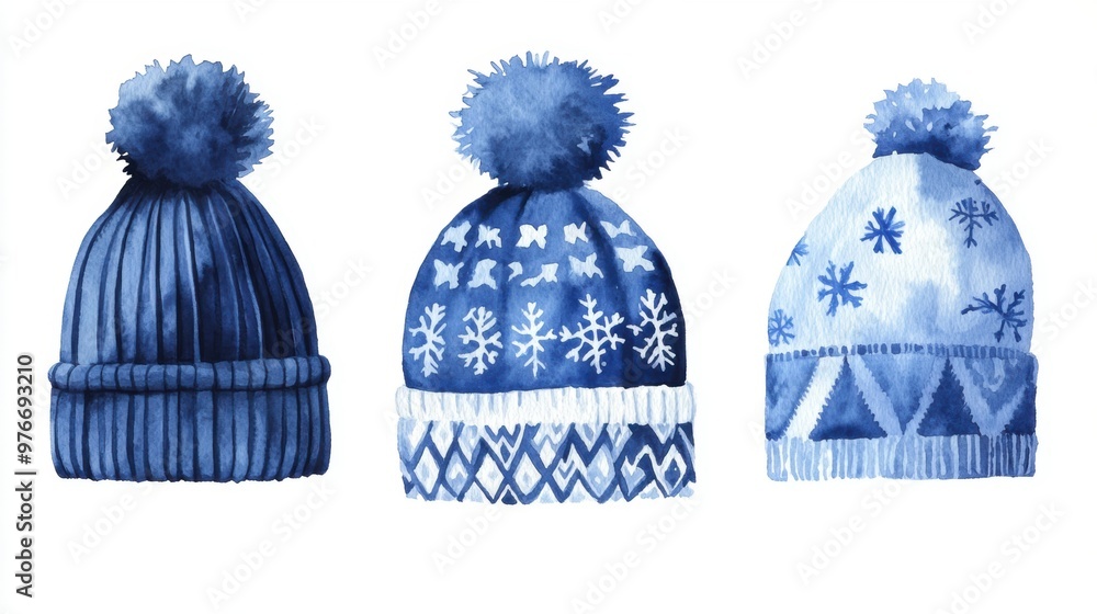 Canvas Prints Winter Hats Watercolor.