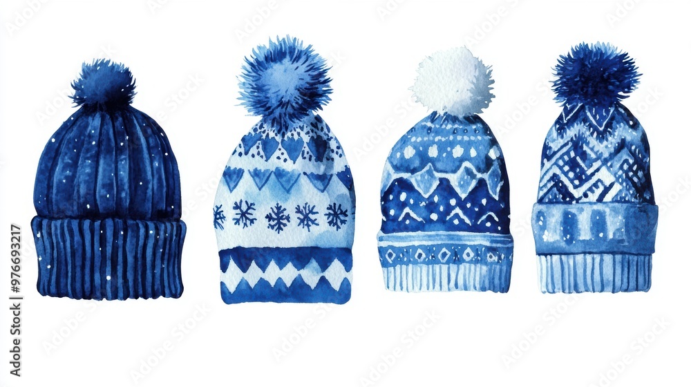 Canvas Prints blue winter hats.