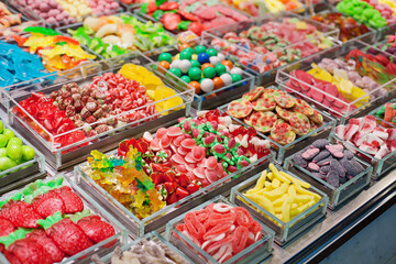 Displays of beautiful fresh produce at the famousBoqueria Food Market  in Barcelona
