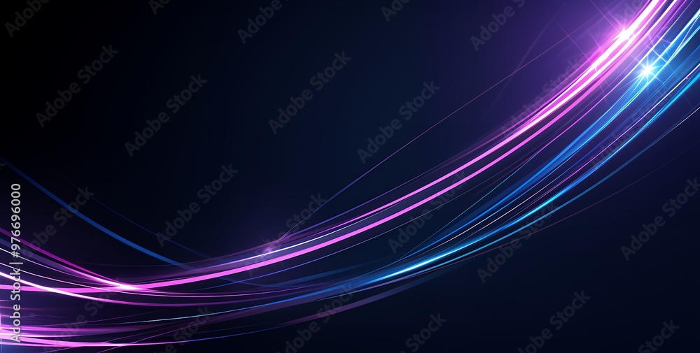 Wall mural abstract background with glowing pink and blue lines on a dark background.