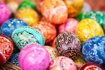 Easter colored eggs, religious background