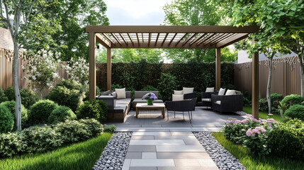 Tranquil Oasis: Modern Outdoor Living Space Blends Seamlessly with Nature's Lush Embrace