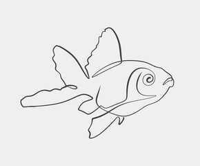 Simple, elegant line drawing of a goldfish in a minimalist style, showcasing fluid lines and modern abstract design.