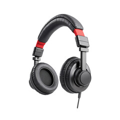 Black headphones with red accents on a white background