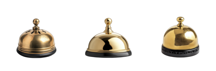 Three gold bells with black tops