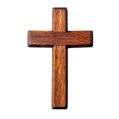 A wooden cross is displayed on transparent background