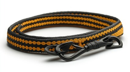A black and yellow dog leash designed for pet walking and control.