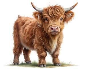 Baby highland cow realistic illustration isolated on white background