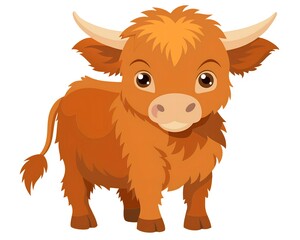 Baby highland cow illustration isolated on white background