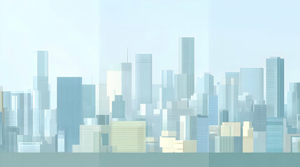 Obraz premium Modern Cityscape Illustration with Tall Skyscrapers and a Pale Blue Sky