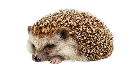 Fototapeta premium Isolated hedgehog curled up isolated on transparent background, PNG file, showing detailed spines,