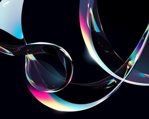 Abstract iridescent liquid shapes flowing on a black background.