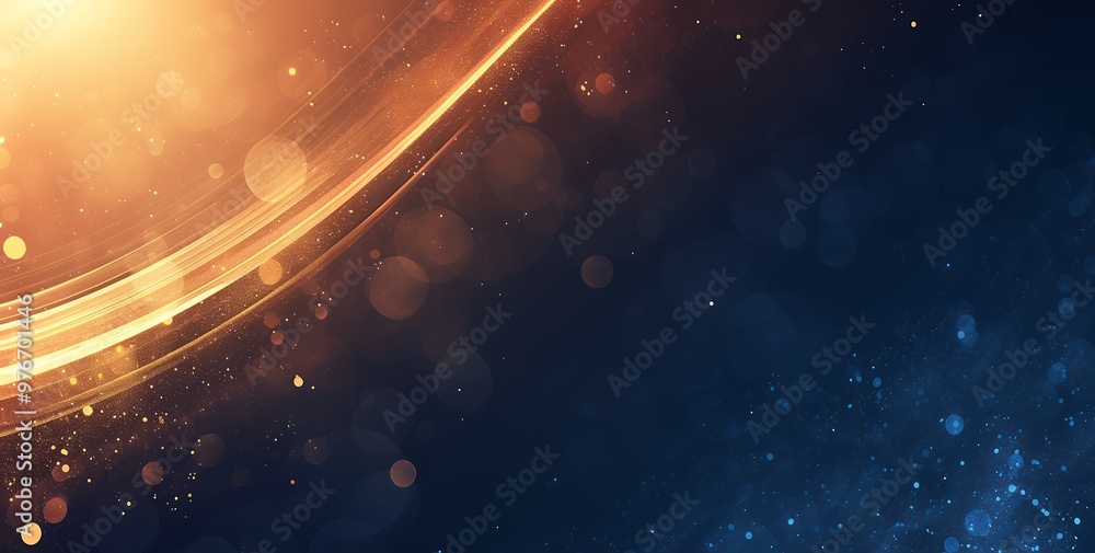 Wall mural abstract background with swirling, glowing lights in shades of gold and blue, creating a dynamic and