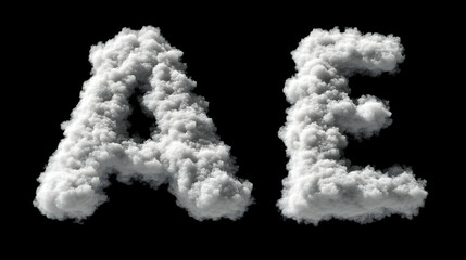 White Smoke Cloud Forming Letter AE on Black Background