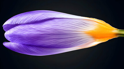 Close-Up of a Single Purple and Orange Flower on Black Background