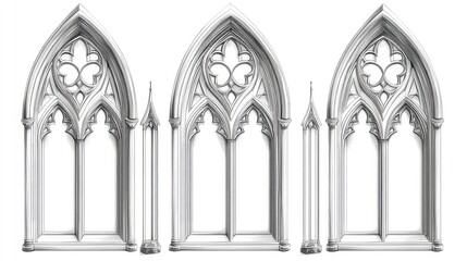 Intricate Line Illustration of Gothic Cathedral Window Isolated on White Background,