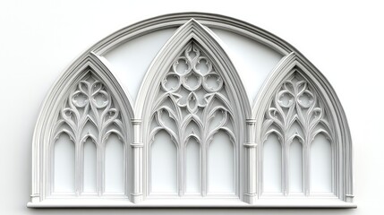 Intricate Line Illustration of Gothic Cathedral Window Isolated on White Background,