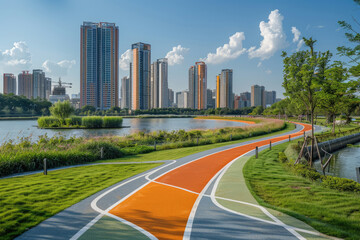 Urban residential communities, pedestrian walkways by the lake