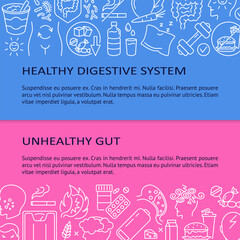 Healthy and unhealthy digestive system banner