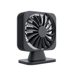 Modern black electric fan design with sleek turbine blades
