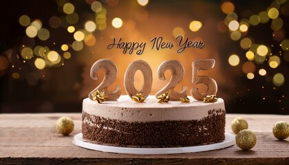 chocolate cake on  Write Welcome happy new year 2025 on cake 